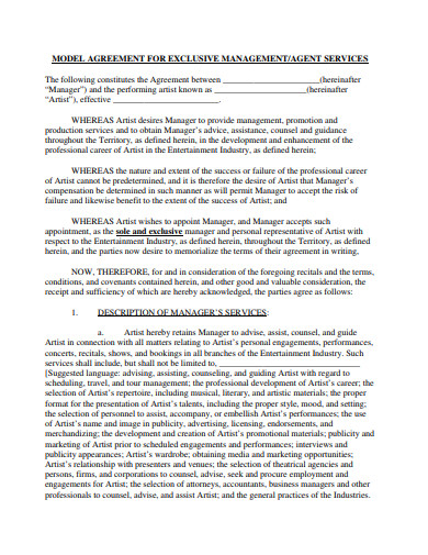 talent agency management agreement template