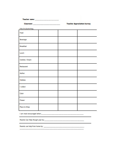 teacher appreciation survey and questionnaire