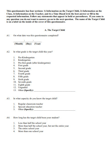 teacher monthly questionnaire template