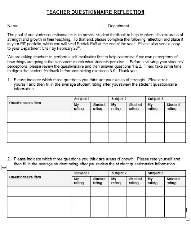 Printable Teacher Questionnaire