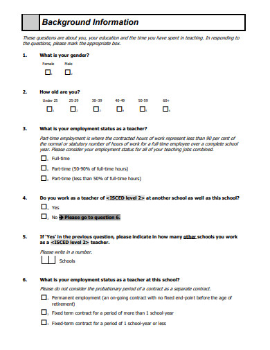 10+ Teacher Questionnaire Templates in PDF | MS Word | MS excel