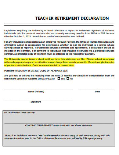 teacher retirement declaration