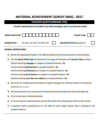 teacher suvery questionnaire template