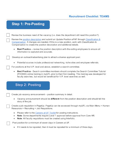 11+ Recruitment Checklist Templates in PDF | MS Word