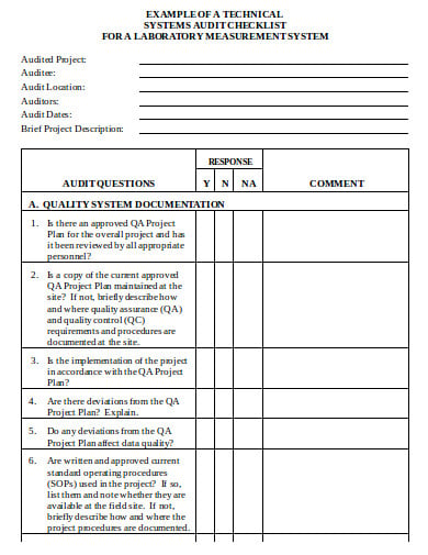 technical system it audit checklist template
