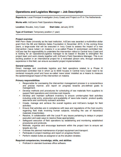 Roles and responsibilities of distribution manager