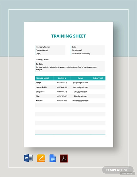 Training Sheet Template - 9+ Free PDF Format Download