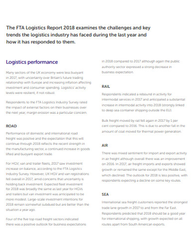 transport logistics monthly report