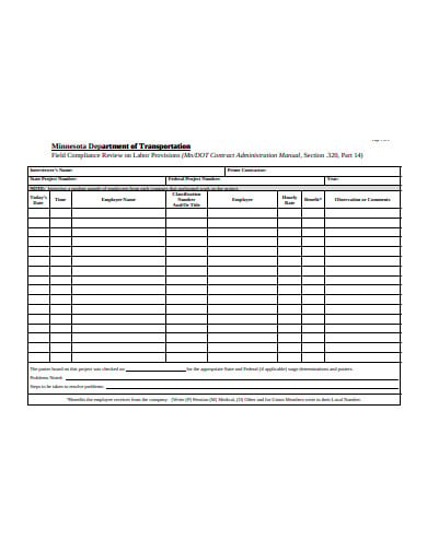 transportation field compliance review form in pdf