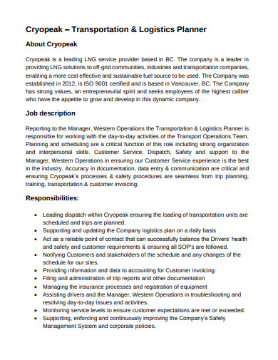 logistics business plan template pdf