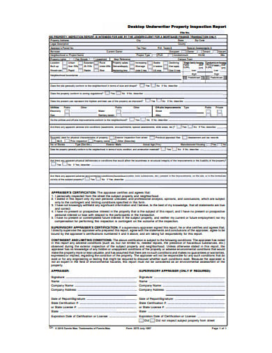 underwriter property inspection report form template