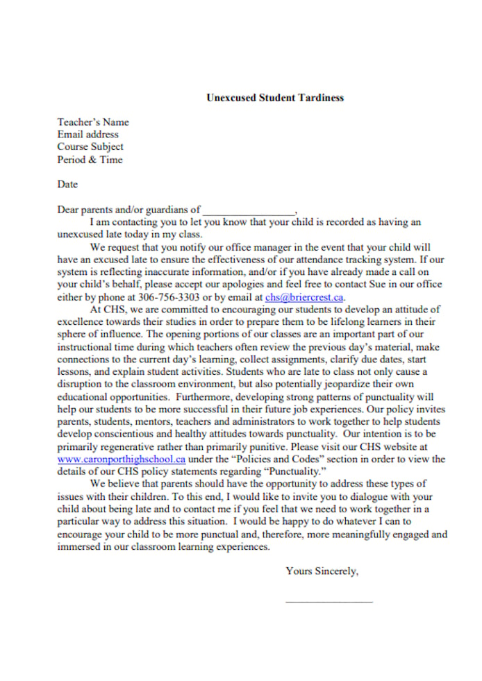 unexcused student late warning letter
