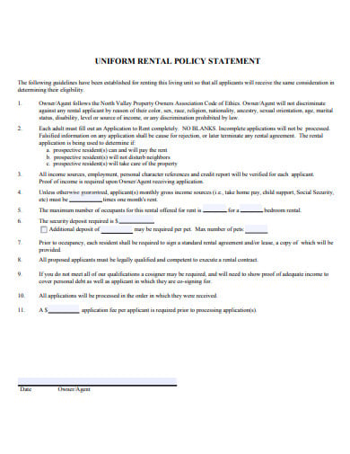 uniform rental policy statement