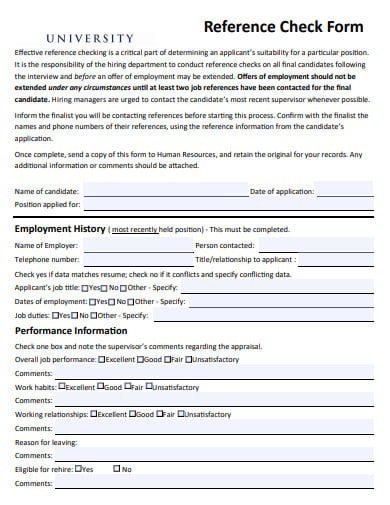university reference check form template