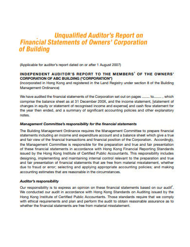 11 unqualified audit report templates in pdf doc free premium 3 types of modified opinion national foods financial statements