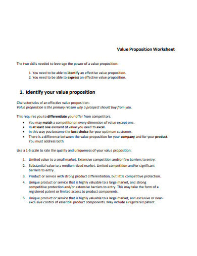value proposition worksheet template