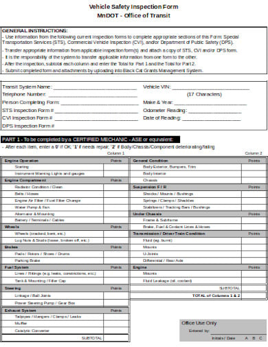 vehicle safety inspection form format