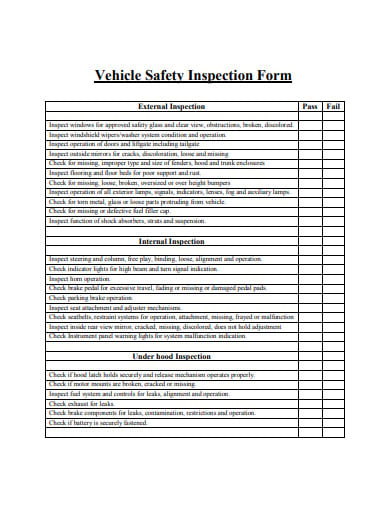 vehicle safety inspection form template