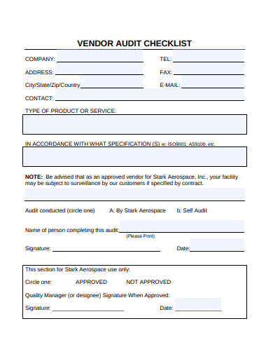 11+ Free Vendor Audit Form Templates in Doc | Excel | PDF