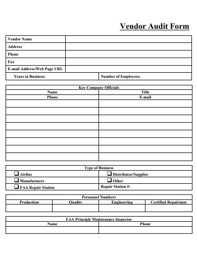 11+ Free Vendor Audit Form Templates in Doc | Excel | PDF