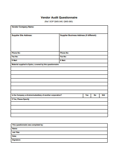 vendor-audit-questionnaire-form-template