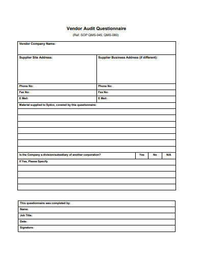 11+ Free Vendor Audit Form Templates in Doc | Excel | PDF