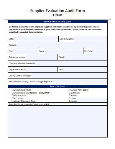 11+ Free Vendor Audit Form Templates in Doc | Excel | PDF