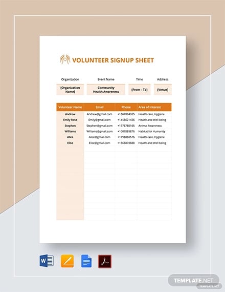 volunteer signup sheet template