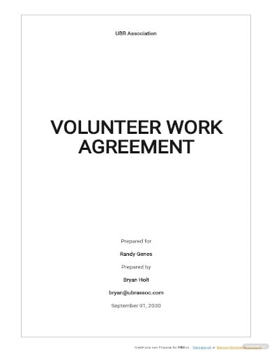 volunteer work agreement template