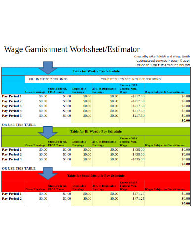 wage garnishment worksheet in xls