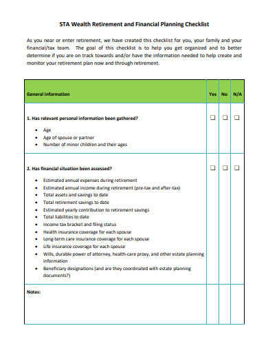10  Retirement Planning Checklist Templates in PDF DOC