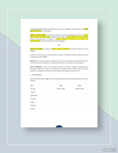 work agreement contract template
