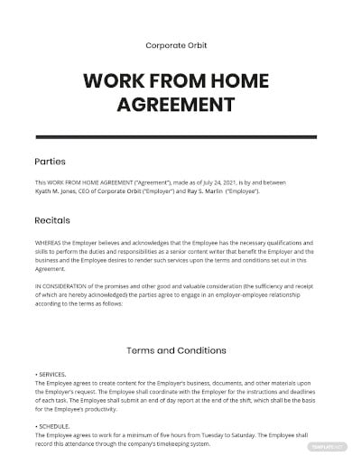 work from home agreement template