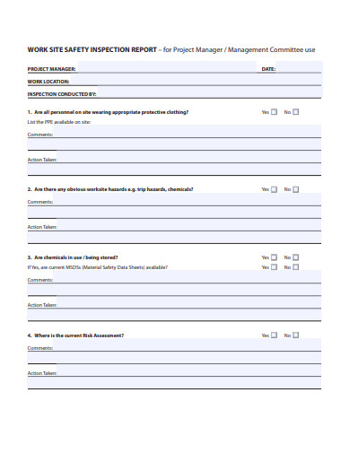 work site safety inspection report template