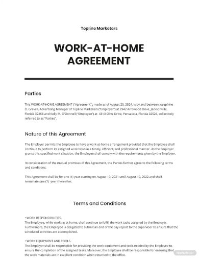 work at home agreement template