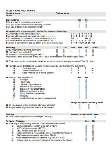 workload trainee’s feedback questionnaire