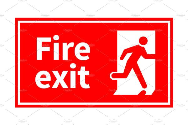 emergency fire exit red sign with running man isolated on white