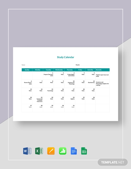study calendar