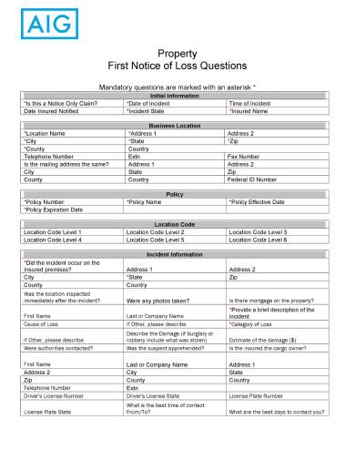 5 First Notice Of Loss Templates In Google Docs Word Pages PDF