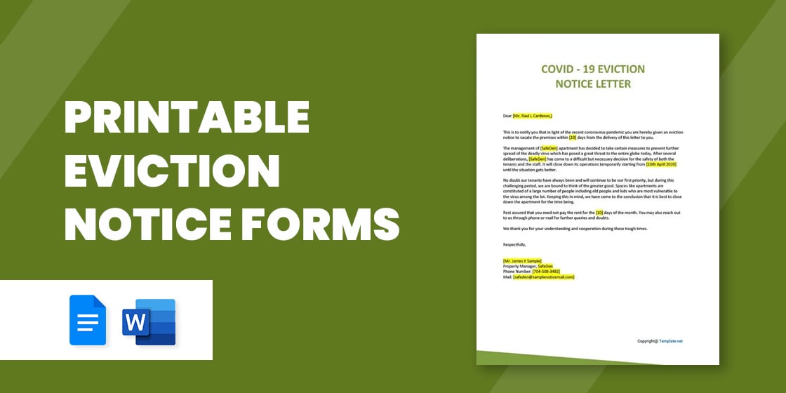 27 Printable Eviction Notice Forms Pdf Google Docs Ms Word Apple