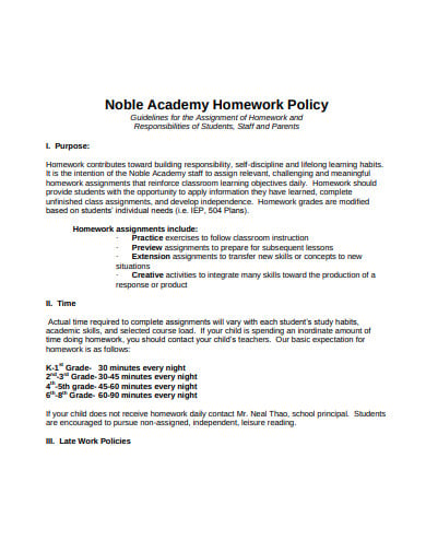 first grade homework policy