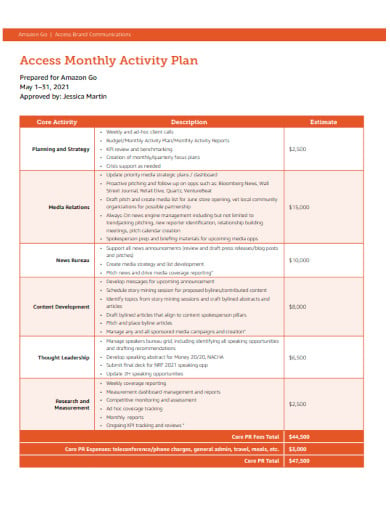 access monthly activity plan