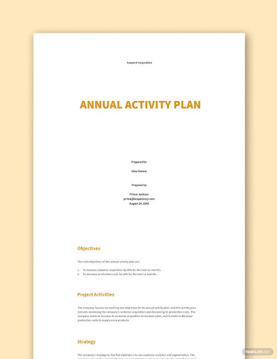 annual activity plan template