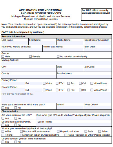 application for vocational and employment services template