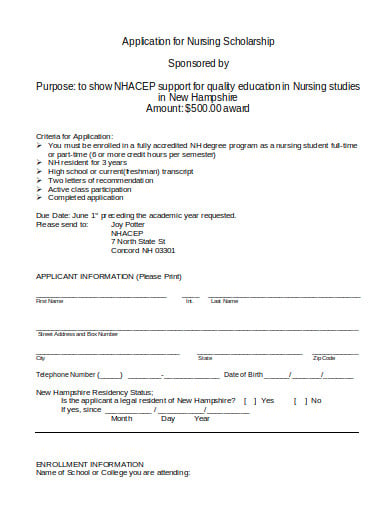 application for nursing scholarship example