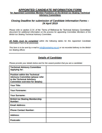 appointed candidate information form template