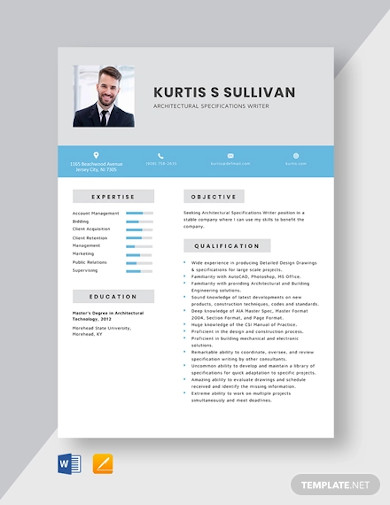 architectural specifications writer resume template