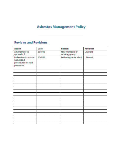 asbestos control policy sheet