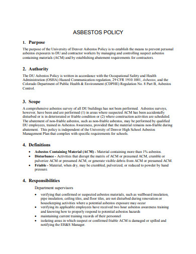 asbestos control policy template