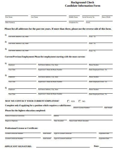 background check candidate information form template